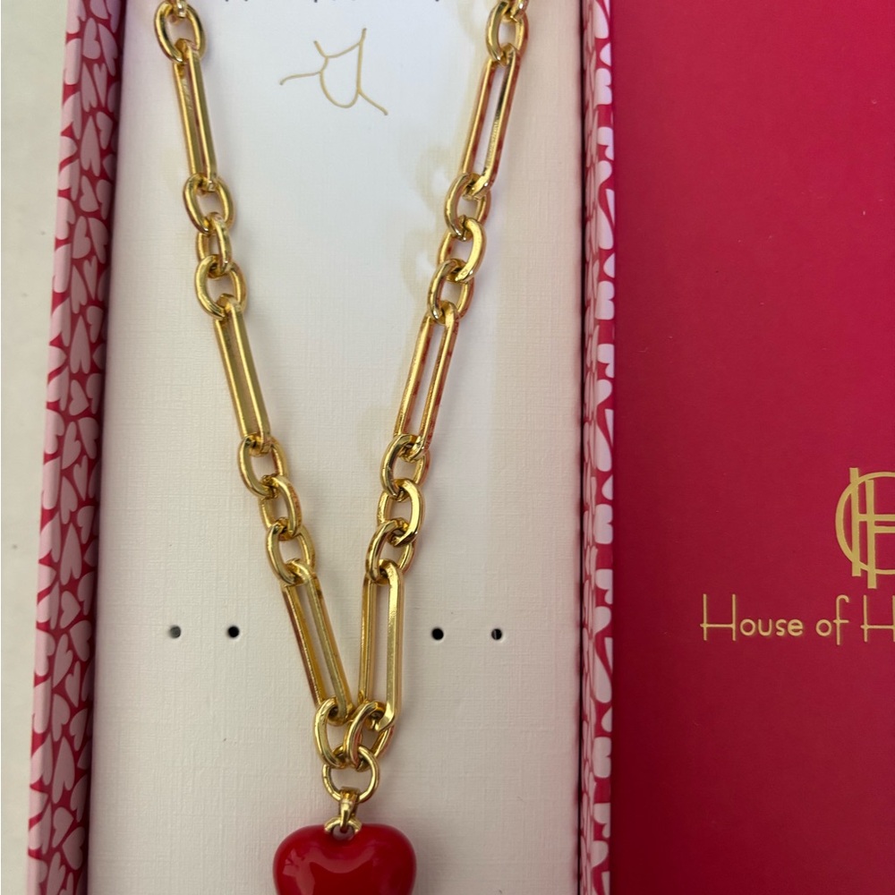 NIB House of Harlow 1960 Gold-Tone Chunky Chain Necklace with Red Heart Charm - Picture 2 of 5